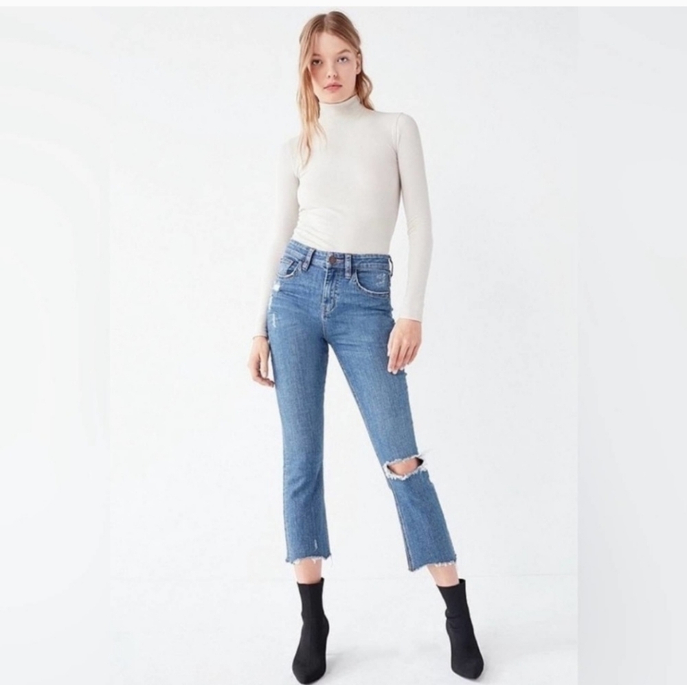 BDG High Rise Kick Flare Cropped Raw Distressed Jeans Size 27